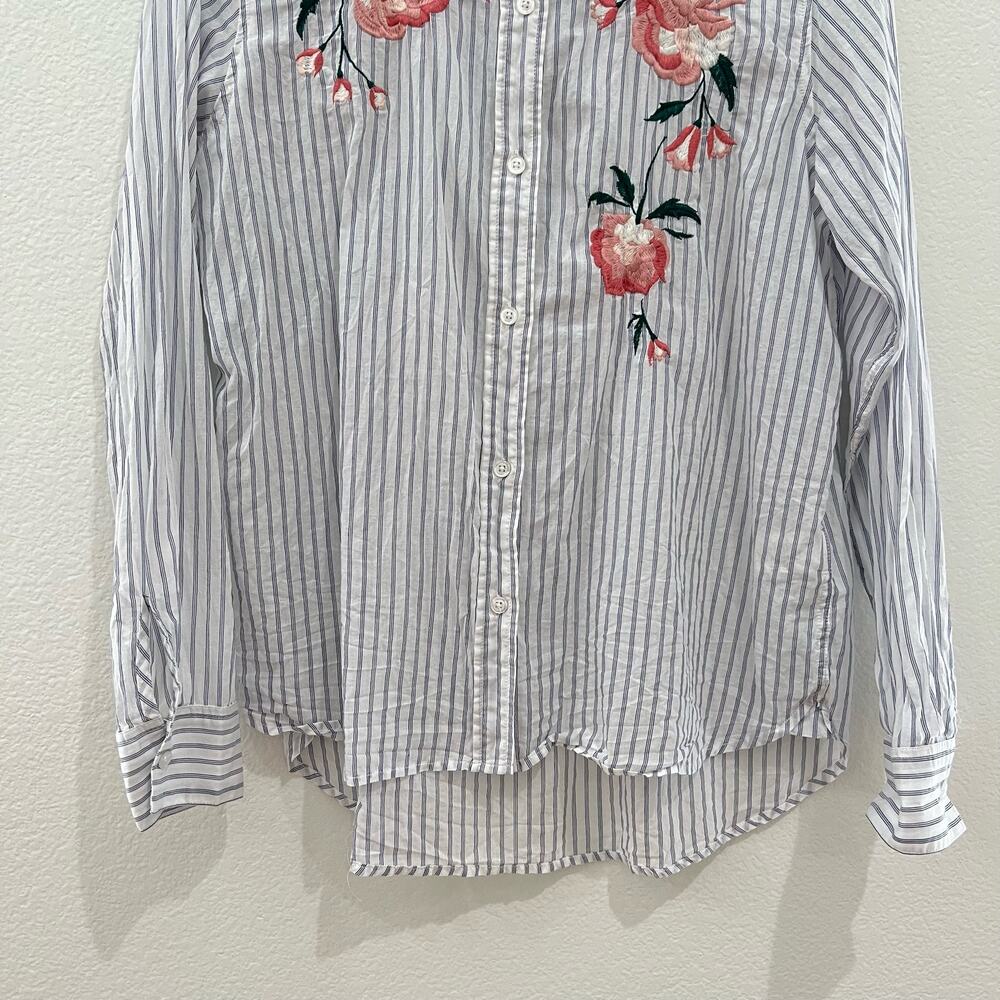 Rails Nevin Long Sleeve Button Down Shirt Pink Floral Embroidered Stripe Medium - Picture 5 of 16
